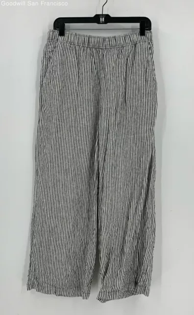 Reformation Womens Black White Striped Linen Pull On Wide-Leg Casual Pants Large