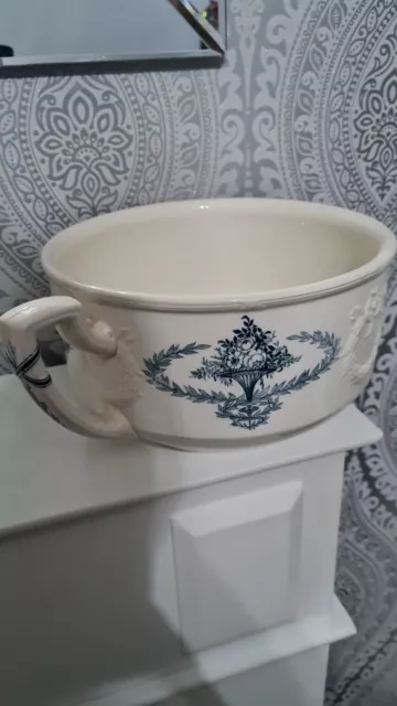 Large Mintons Songle Handled Chamber Pot With Blue Floral Design