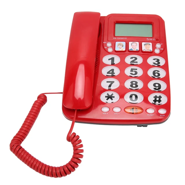 (Red)Corded Phone Corded Phone Dual Port Clear Sound Last Number Redial Mute