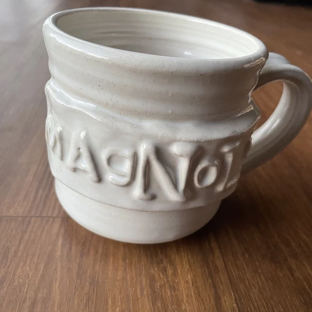 mAgNoLia Coffee Mug Cup Joanna Gaines Hand Made 3D Pottery Rustic Black Oak Art