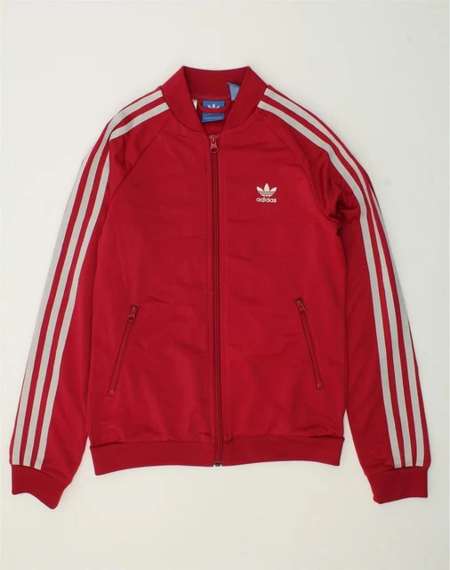 ADIDAS Girls Graphic Tracksuit Top Jacket 11-12 Years Red Polyester AL99