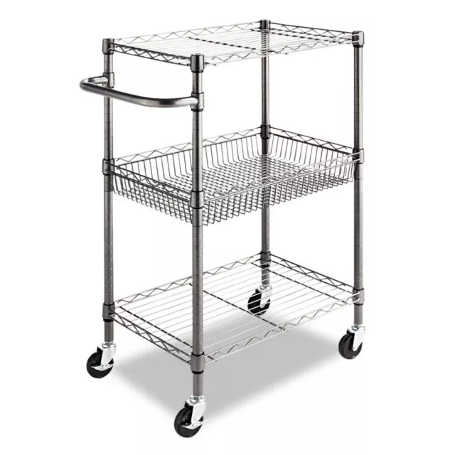 Alera SW342416BA 3-Tier Wire Rolling Cart - Black Anthracite New