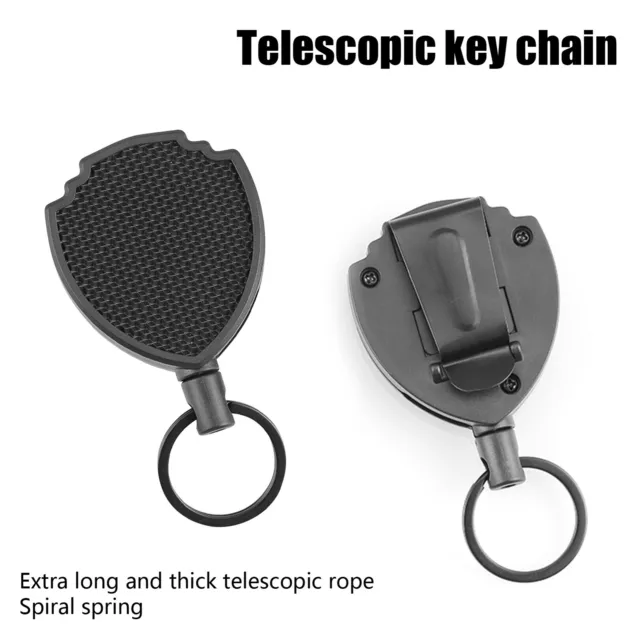 Retractable Key Chain Reel Holder Steel Belt Clip Chain Split Heavy Duty