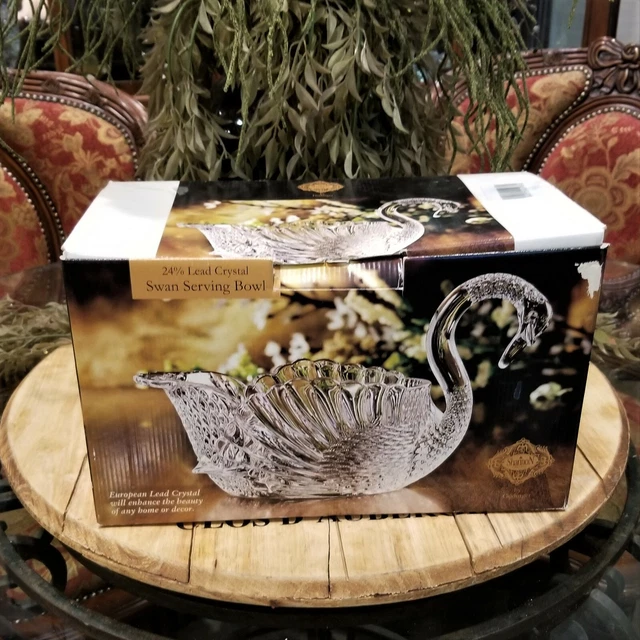SHANNON Crystal Swan Serving Bowl Czech Republic 13" L