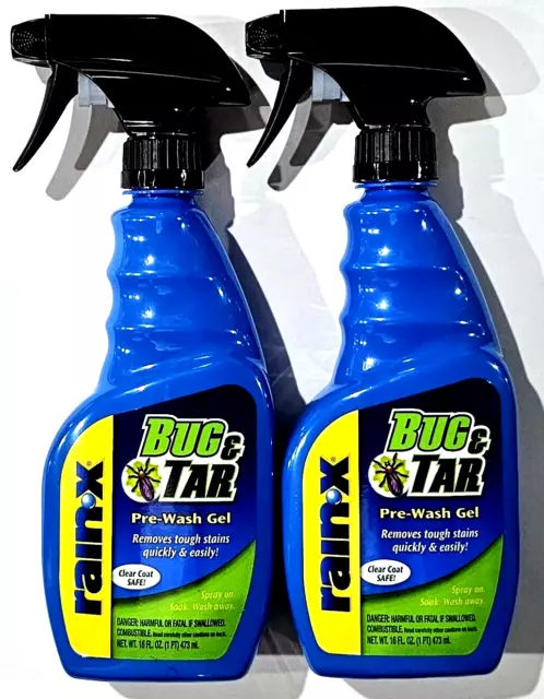 2 Pack Rain X Bug & Tar Pre Wash Gel Removes Tough Stains Quickly & Easily 16oz