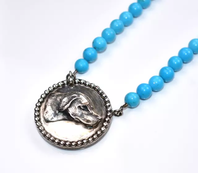 Solid Sterling! *Lab Retriever* Blue Paste Eye! Turquoise Necklace! **74 Grams**