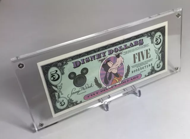 1993 Disney FIVE Dollar $5 GOOFY #A00156718A in Beveled Acrylic Display Case