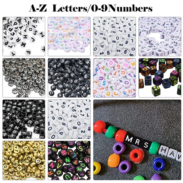 200 Perles Acryliques Alphabet Argent Et Noir – 7mm Plat Rond, Pour Créations Bijoux