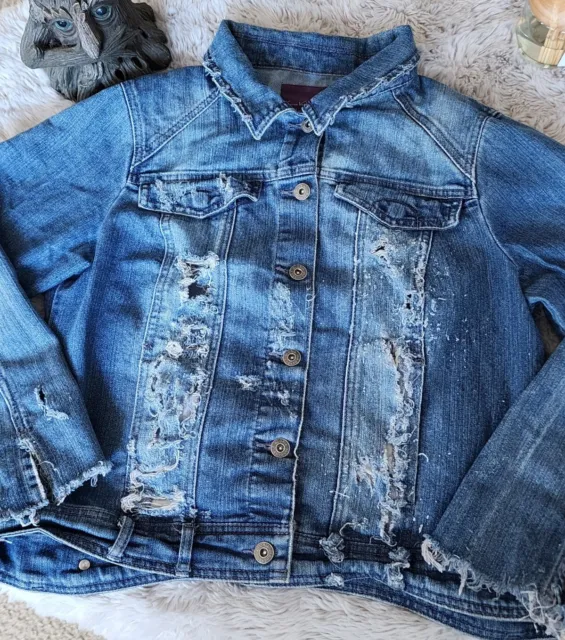Gloria Vanderbilt Distressed Button Up Jean Jacket Size S