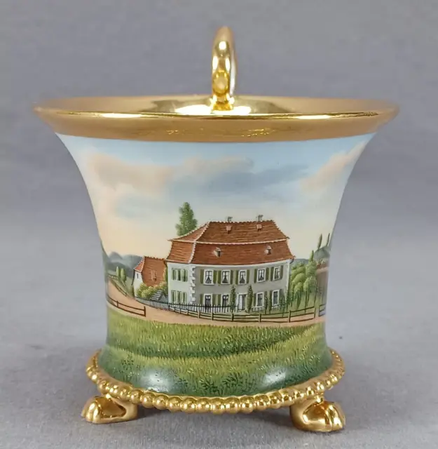 Mid 19th Century German Nathusius Hand Painted Topographical Scene & Gold Cup