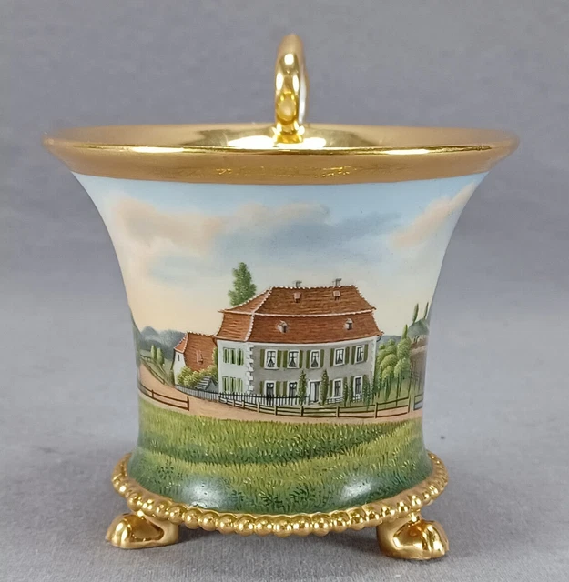 Mid 19th Century German Nathusius Hand Painted Topographical Scene & Gold Cup