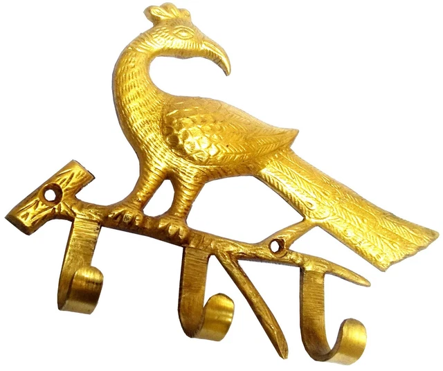 Handmade Peacock On A Branch Brass Wall Hanger Clothes Coat Hat Key Holder