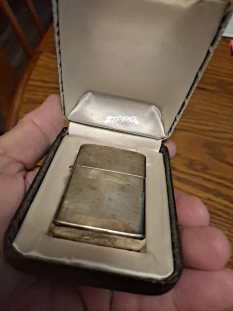 1960s ZIPPO LIGHTER STERLING SILVER CASE NEW OLD STOCK SILVER BLACK Gift Box