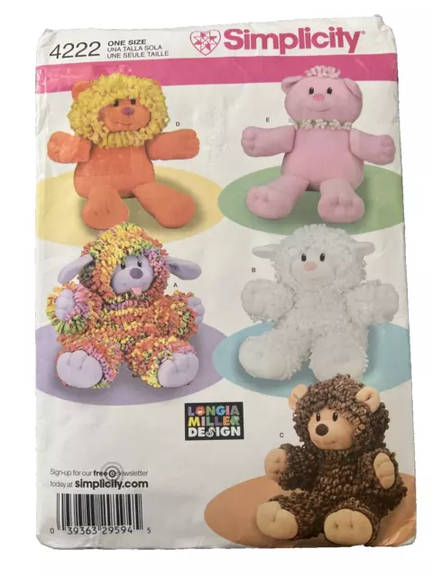 Simplicity Pattern 4222 Stuffed Animal LONGIA MILLER Plush Doll 5 Designs UC FF