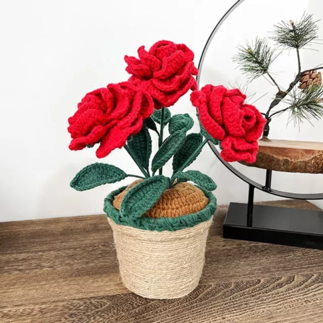 Hand-knitted Rose Flower Hand-knitted Flower Crochet Rose Flower Potted Plant