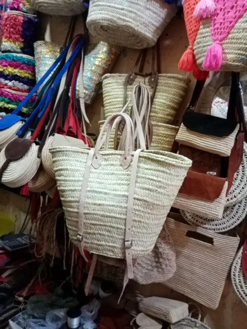 FRENCH BASKET with leather handles, straw bag, beach bag, basket bag, backpack