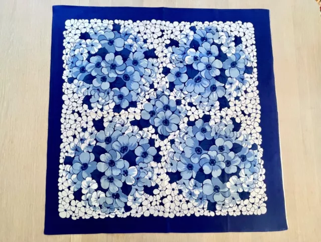 60s Vintage Tablecloth by Finlayson, Finland, Blue Floral Retro Table Cloth