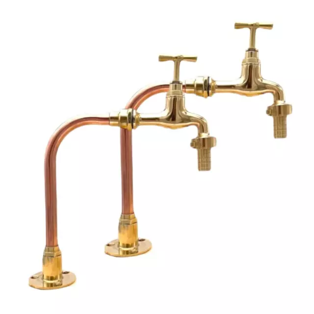 Pair Brass and Copper Taps, Vintage Style Rustic Kitchen or Bathroom Taps (T7)