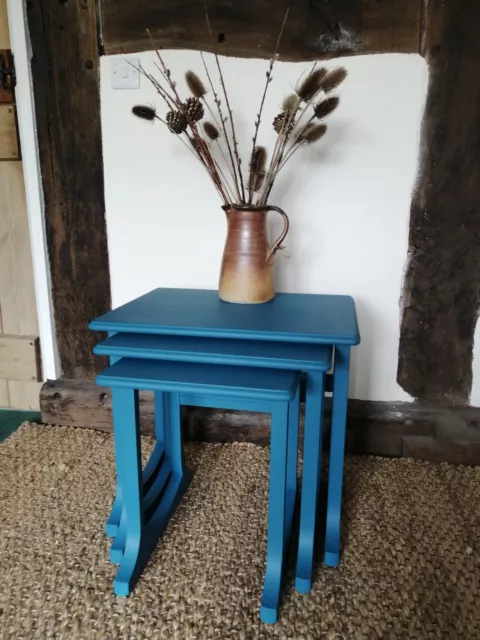 Retro Mid-Century Teak Nest of Tables Nathan - OASIS BLUE