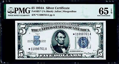 $5 1934A Silver Certificate * Star Fr#1651* PMG 65 EPQ Gem Uncirculated