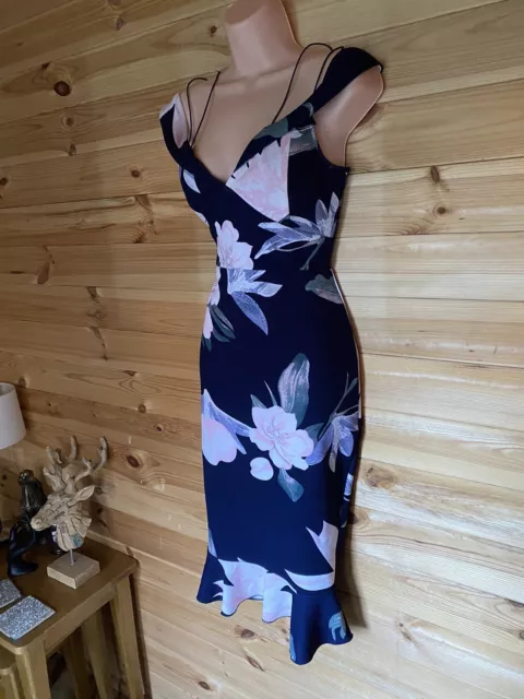 AX Paris Blue Floral Bardot Fishtail Wiggle Dress Size 10 Stunning