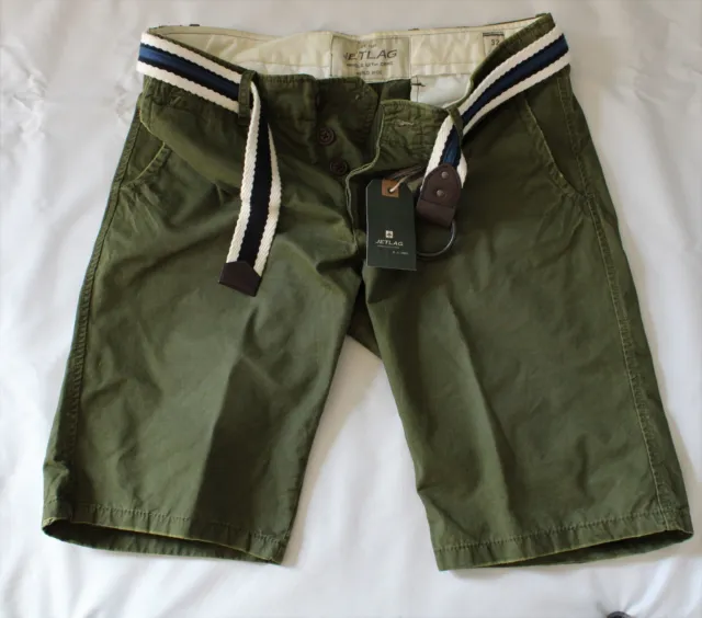 NWT Men's JET LAG Green Shorts Colorful Adjustable Belt Stash Pocket 32