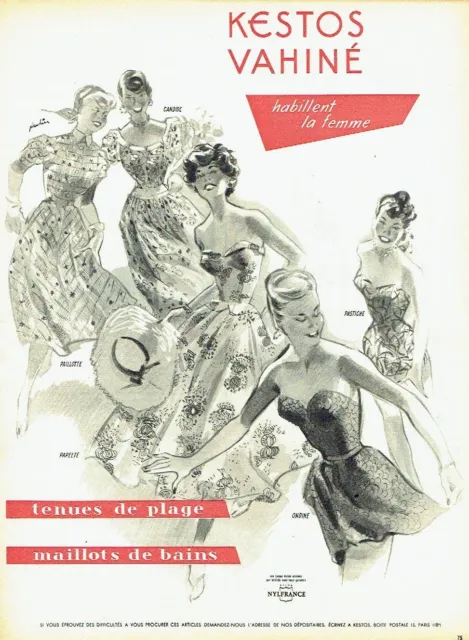 Publicité Advertising 097  1954  tenue plage maillot bain Kestos Vahiné N