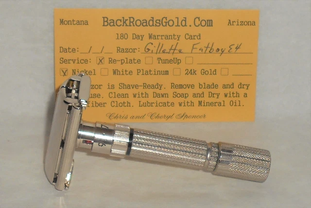 Gillette 1959 Fat Boy Razor Adjustable TTO Refurbished Replated Mirror Nickel E4