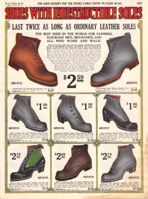 Vintage Paper Ad Men's & Boys' Leather Shoes Edwardian Fashion 1910s Macy's 1911