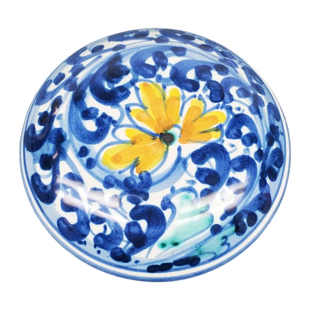 VTG Handmade ITALIAN CALTAGIRONE Majolica Ceramic Trinket Box Flower Signed 3"