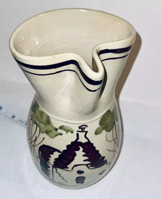 Vintage Italian Puglia Apulia Hand Painted Pottery Pitcher 8.5” lovely!