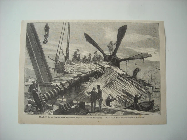Gravure 1876. Derniere Epave Du Magenta En Rade De Toulon. Debris De L’helice.