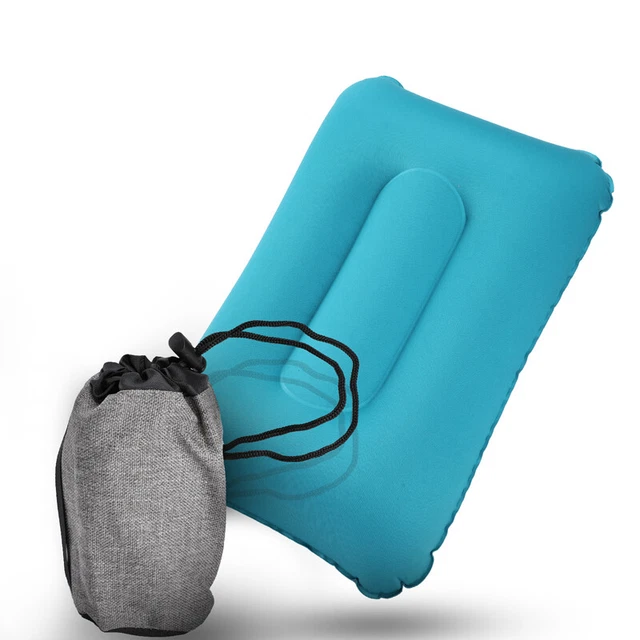Air Pillow Inflatable Cushion Portable Head Rest Compact Travel Camping w/ Pouch