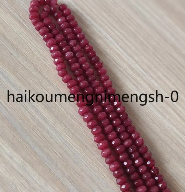 2 Strands Natural 2X4mm Faceted Red Ruby Loose Bead 14" Jewelry Making