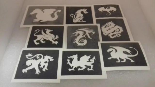 30 x dragon themed stencils (mixed) for glitter tattoos   boys children