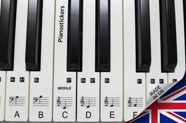 Music 61 key Keyboard or Piano Stickers 36 white laminated stickers
