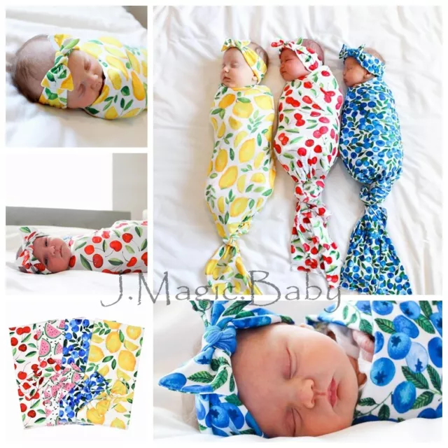 Newborn Baby Infant Fruits Swaddle Sleeping Blanket Wrap Headband Set Photoprop