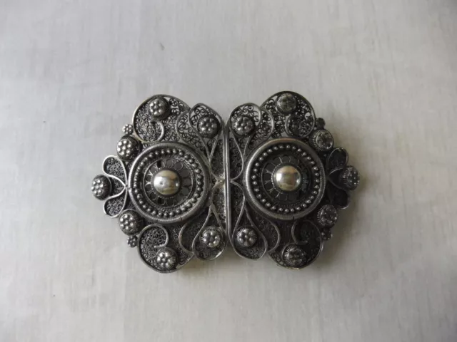 Ancienne boucle de ceinture en argent, décor filigrane, 19ème