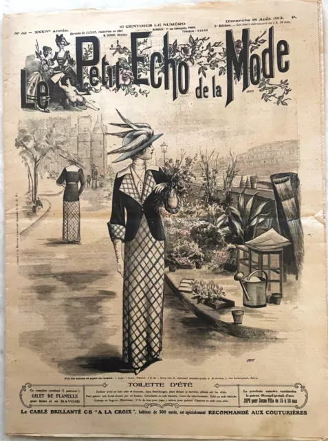 LE PETIT ECHO DE LA MODE n° 33 du 18 Août 1912 revue ancienne Couture Chapeau