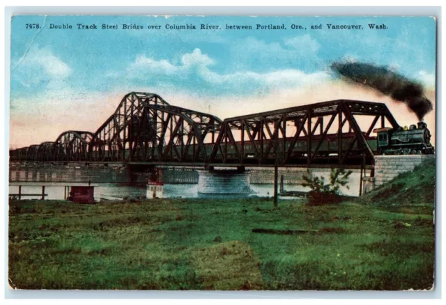 Double Track Steel Bridge Over Columbia River Portland OR Vancouver WA Postcard