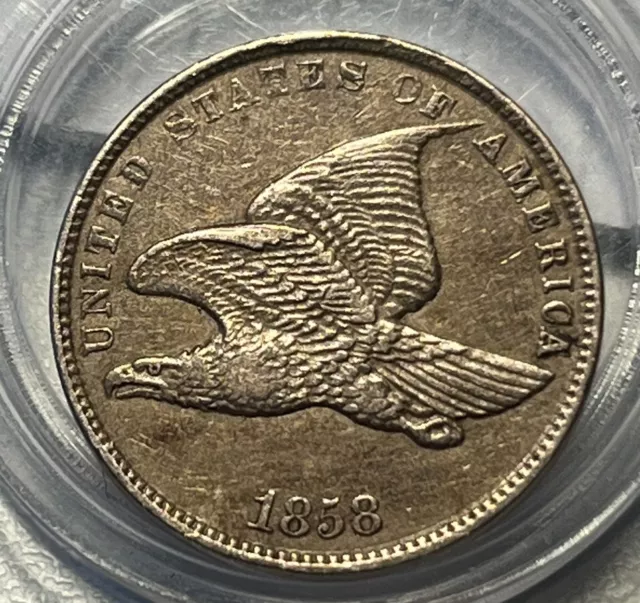 1858 Flying Eagle Cent  Small Letters AU About Uncirculated Details Cleaned
