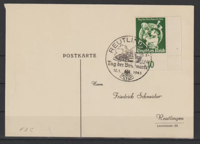 Dt. Reich ECKRAND Nr. 762 Tag der Briefmarke als FDC ERSTTAG Postkarte #1084251