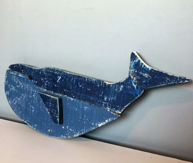 40 cm dunkelblau Wal handgefertigtes Holz Distressed Coastal Wandkunst