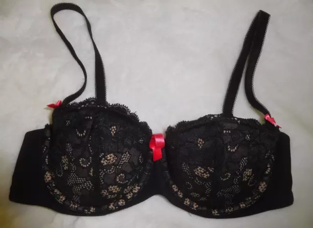 Adore Me Black Lace Over Nude Push Up Balconette Underwire Bra 34B