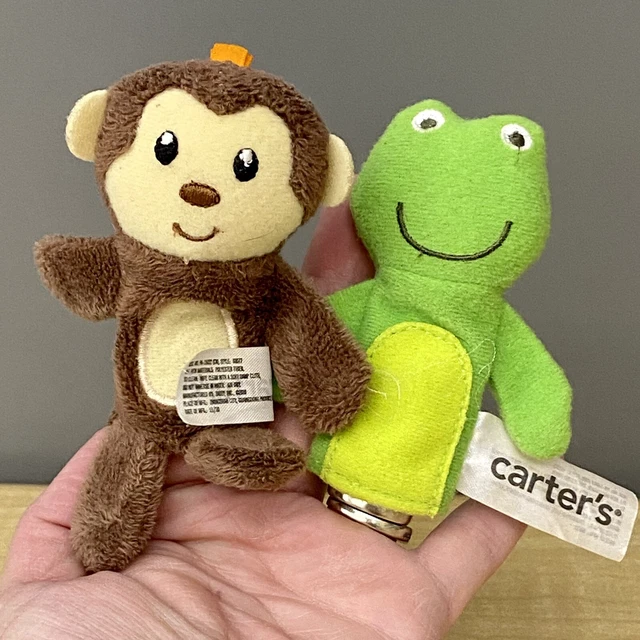 Finger Puppets Carter’s Plush MONKEE & FROG Soft Stitched Eyes Faces Vintage