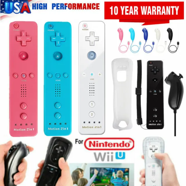 Built in Motion Plus Remote Controller & Nunchuck For Nintendo Wii Wii U + Strap