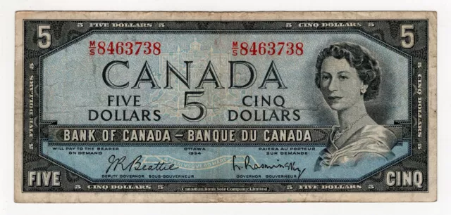 1954 Bank Of Canada Five 5 Dollar Bank Note Ms 8463738 Nice Bill