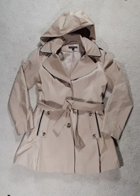 Via Spiga Khaki trench raincoat detachable hood belt pocket jacket womens medium