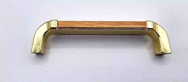 6 Vintage Wood Oak Metal Brass Drawer Pulls Cabinet Handles 4 1/8  Inch Wide 3