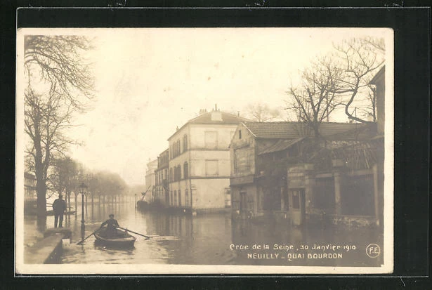 CPA Neuilly, Crue de la Seine, January 1910, Quai Bourdon, flood